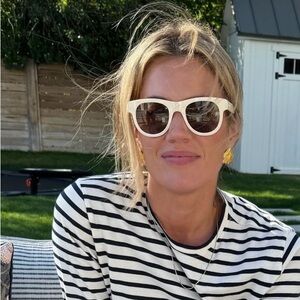 Saint Laurent Paris Cream Acetate Sunglasses with Brown Lenses